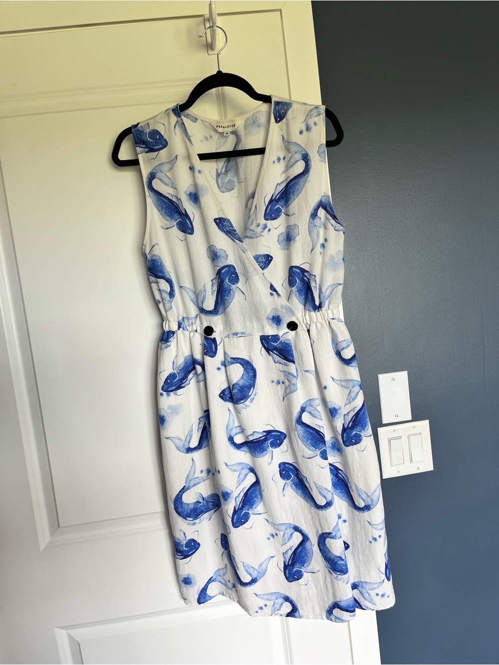 Pepaloves Blue Koi Fish Wrap Dress Size M